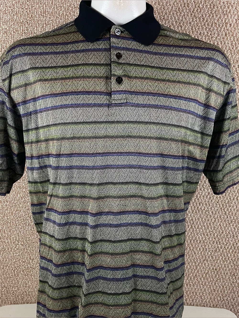Vintage Bugatchi Uomo Polo Shirt Mens XL Stripe Egyptian Cotton Mercerized B6